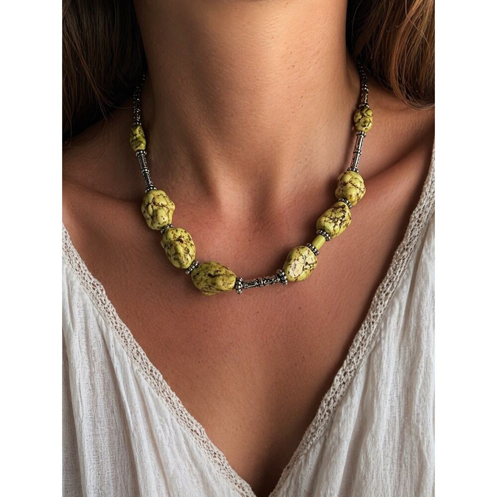 NWOT‎ Handmade Yellow Turquoise Nugget Necklace OOAK Boho Artisan